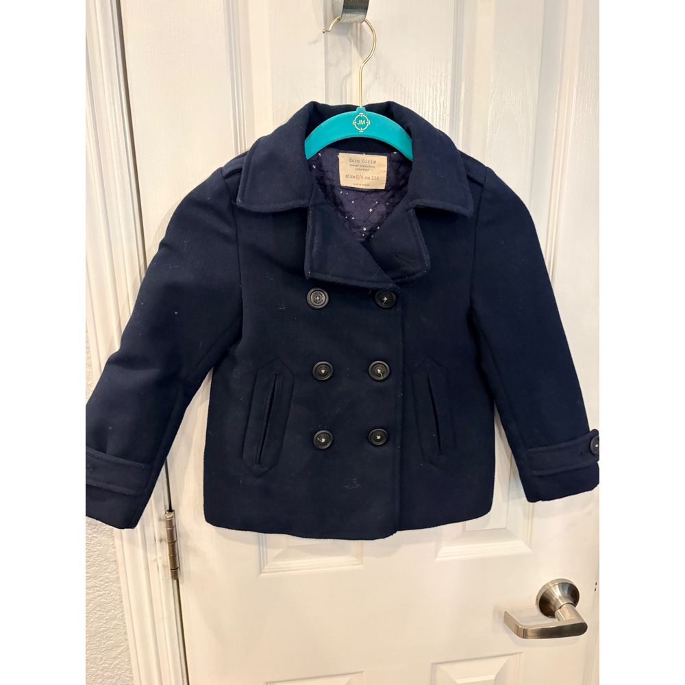 Zara Pea Coat Navy Blue Double Breasted Star Lining Girls Jacket 5/6